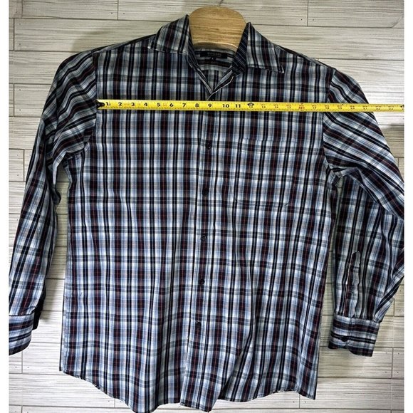 Bogari Men's Blue Black Red Plaid Designed in Italy Sz Lg Flip Cuff Long Sleeve - Picture 8 of 8